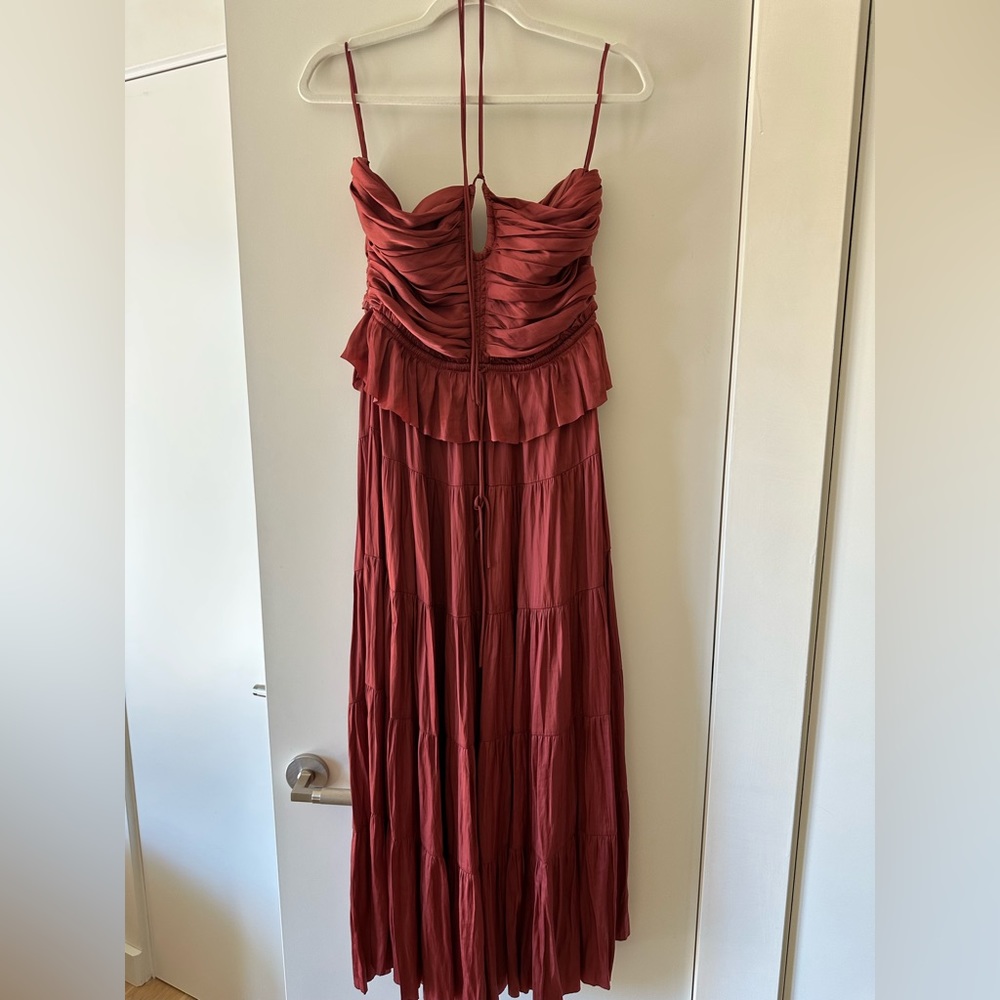 Ulla Johnson Simona tiered ruffled silk dress, size 8, burgundy